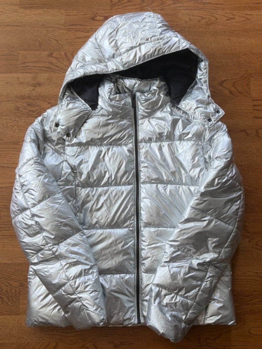 Marc New York Performance Metallic Puffer Jacket Silver Parka Hood M Ski Coat